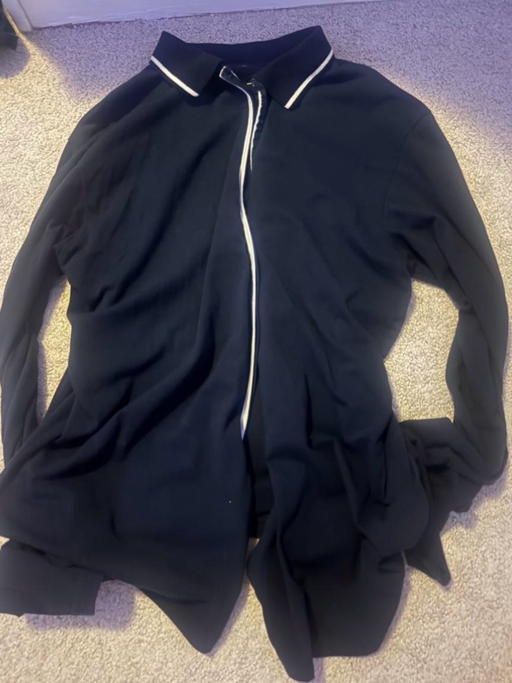 Black Long Sleeve Polo Jacket with White Trim - Women's